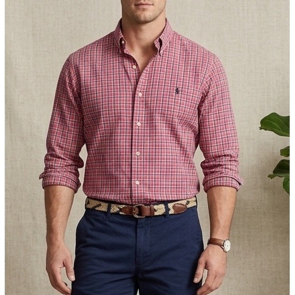VTG Ralph Lauren Classic Fit Plaid Button Down Shirt Mens Size XL Red Blue READ
